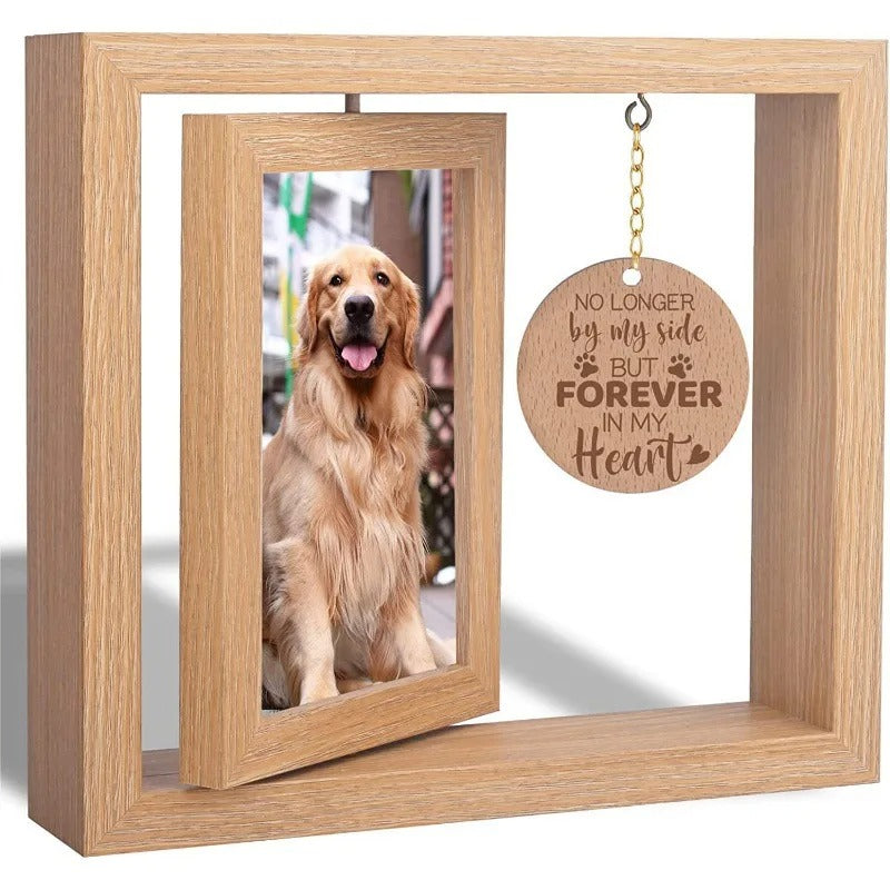 🐾 Rotating Wooden Pet Photo Frame — Cherish Their Memory