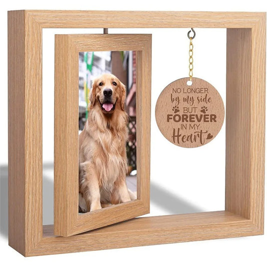 🐾 Rotating Wooden Pet Photo Frame — Cherish Their Memory