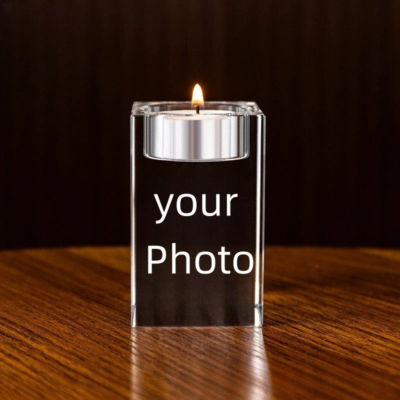 Remember Forever: Engraved Photo Crystal Candle Holder